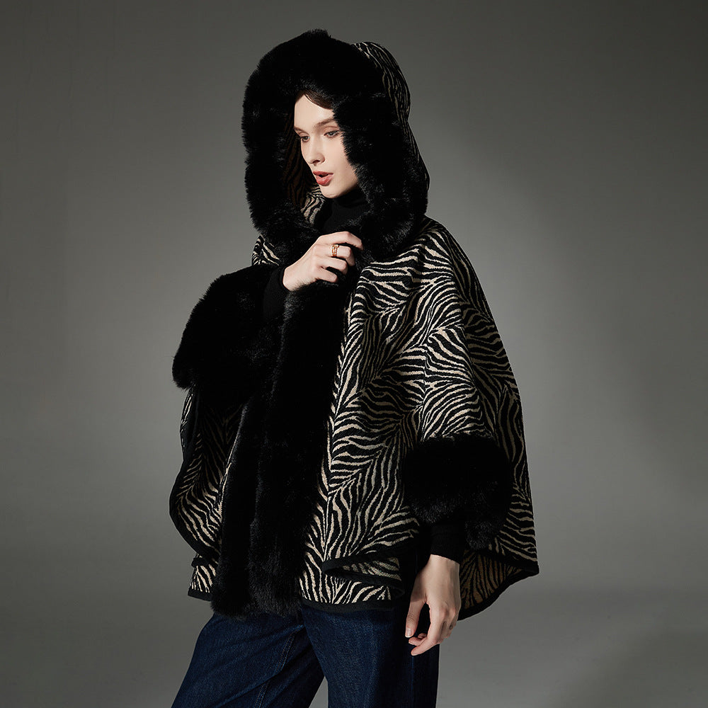 Pattern Hooded Shawl Cape All-match Western Style