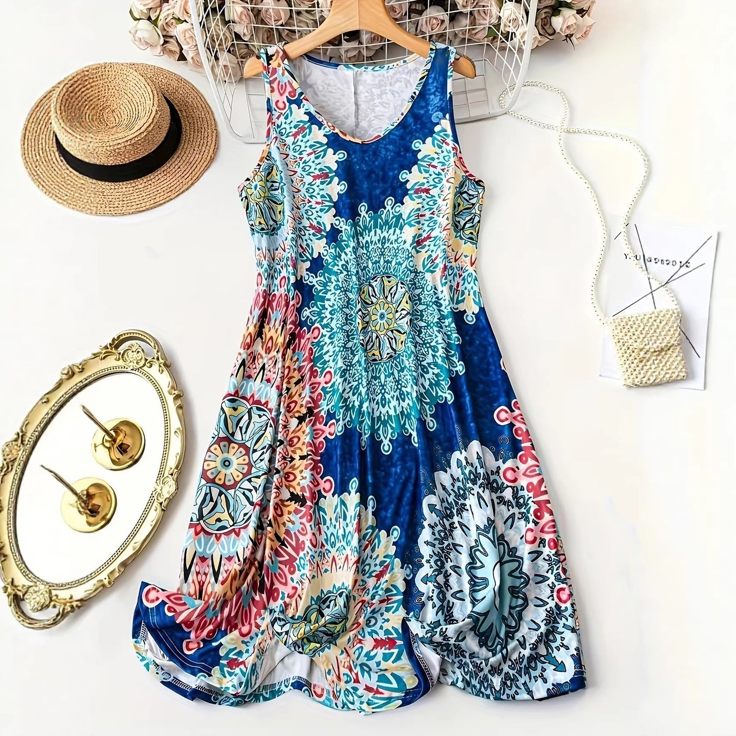 Women's Fashion Printed V-neck Sleeveless Dress