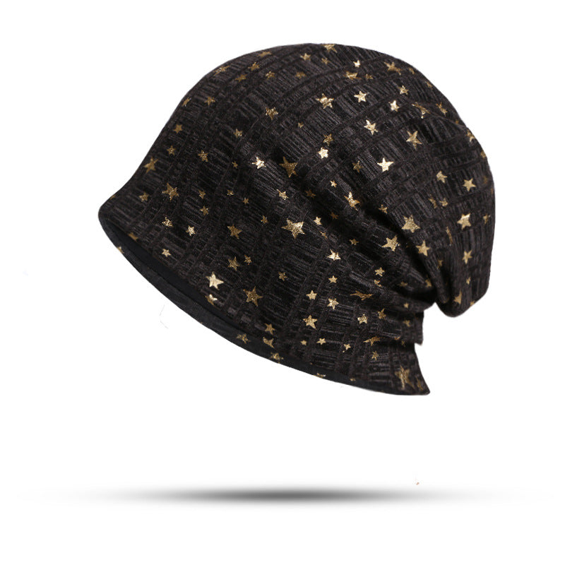 Women's Bronzing Five-pointed Star Pullover Knitted Wool Hat