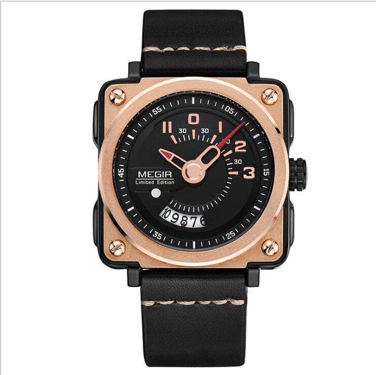 Men's Fashion Square Big Dial Watch Leather Calendar Sports Quartz Watch