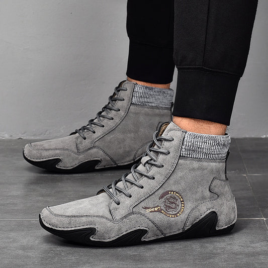 British Style Martin Boots Men's Plus Size High Top Retro Casual