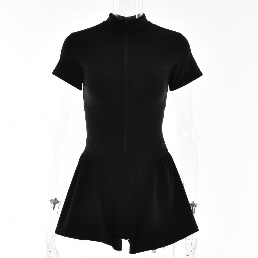 Women's Round-neck Short-sleeved Zippered Bottom Shirt Bodysuit