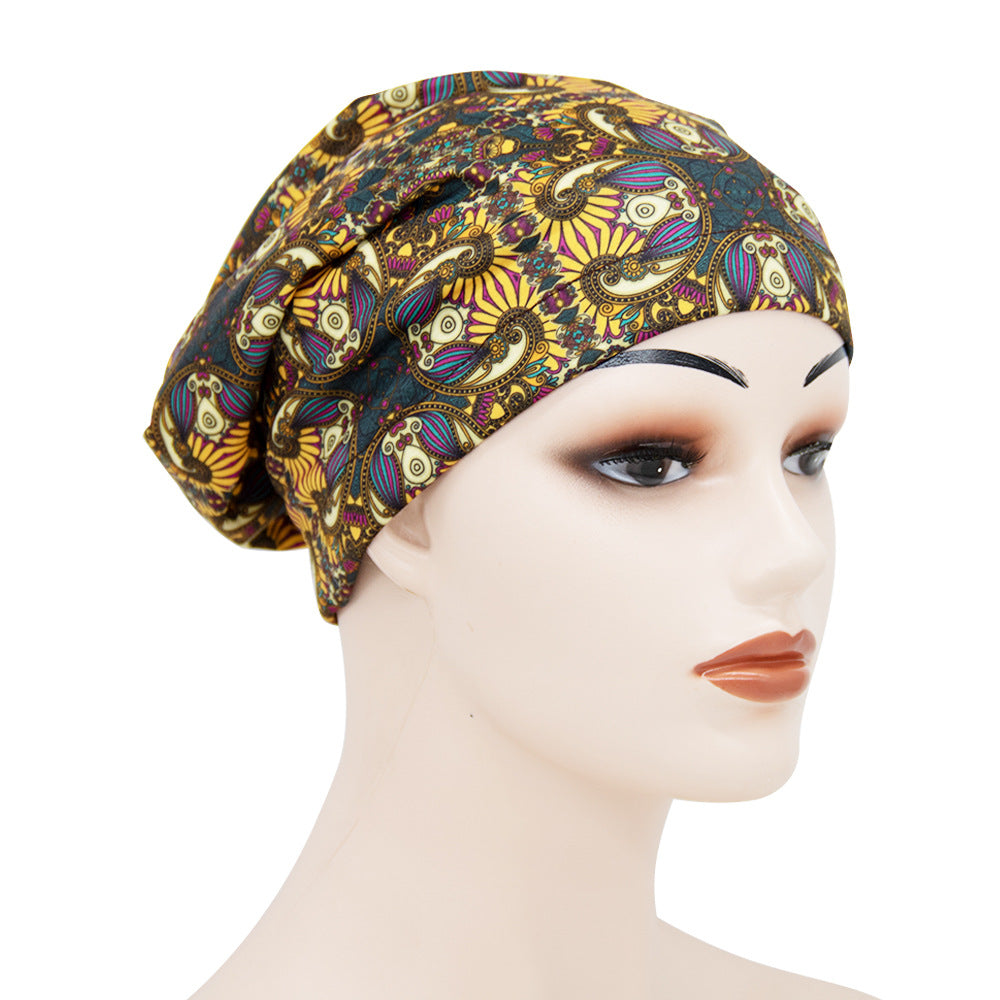 Elastic Cotton Printed Double-layer Lining Satin Nightcap