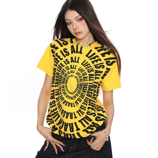 Women's American Retro Spicy Girl Personalized Letter Short Sleeve