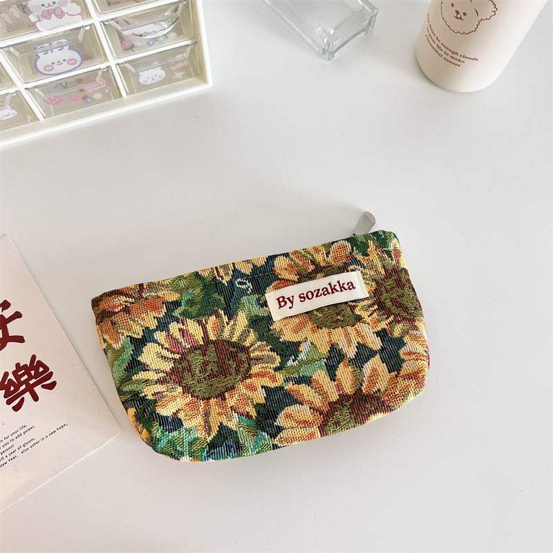 French Relief Flower Makeup Simple Portable Handbag Casual Mobile Phone Handheld Bag