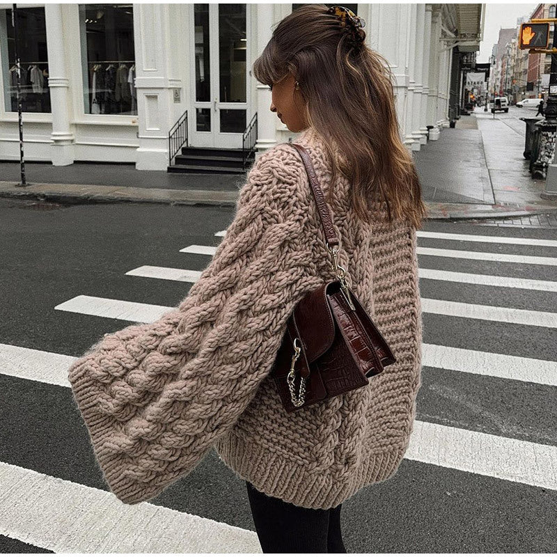 Round Neck Pullover Long Sleeve Knitted Sweater