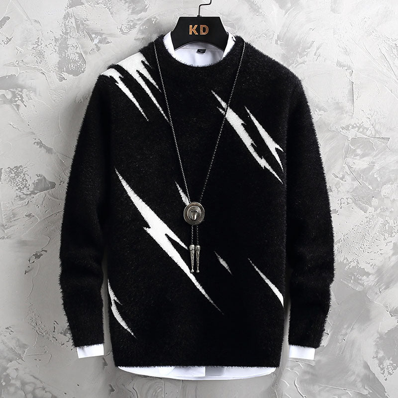 Personalized Jacquard Crew Neck Sweater Men's Autumn And Winter Thickening Tide Brand