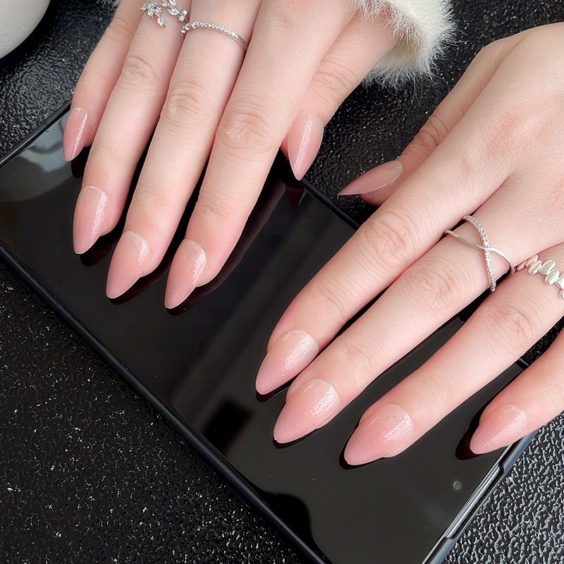 Ferskenfarvet gradient nude-farvet display hvidt fint glimmer aftagelig negleformet stykke