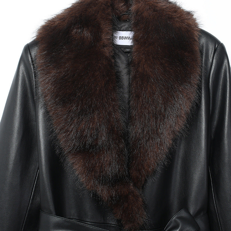 Faux Fur Removable Collar Leather Jacket