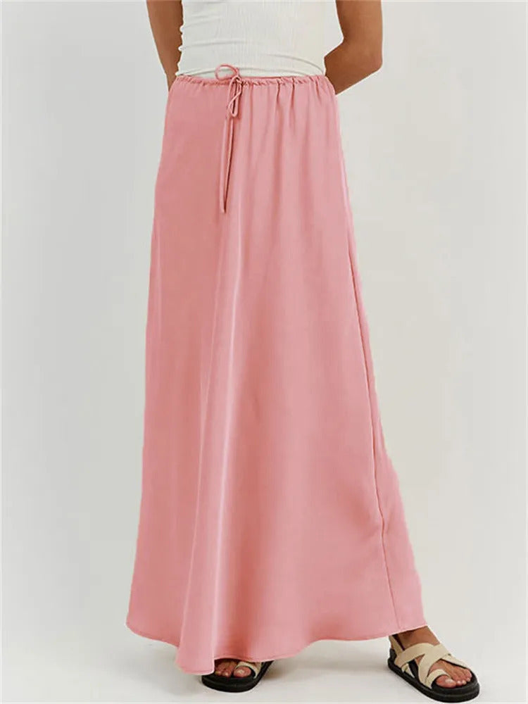Solid Color High Waist Loose Lace-up Slim Skirt
