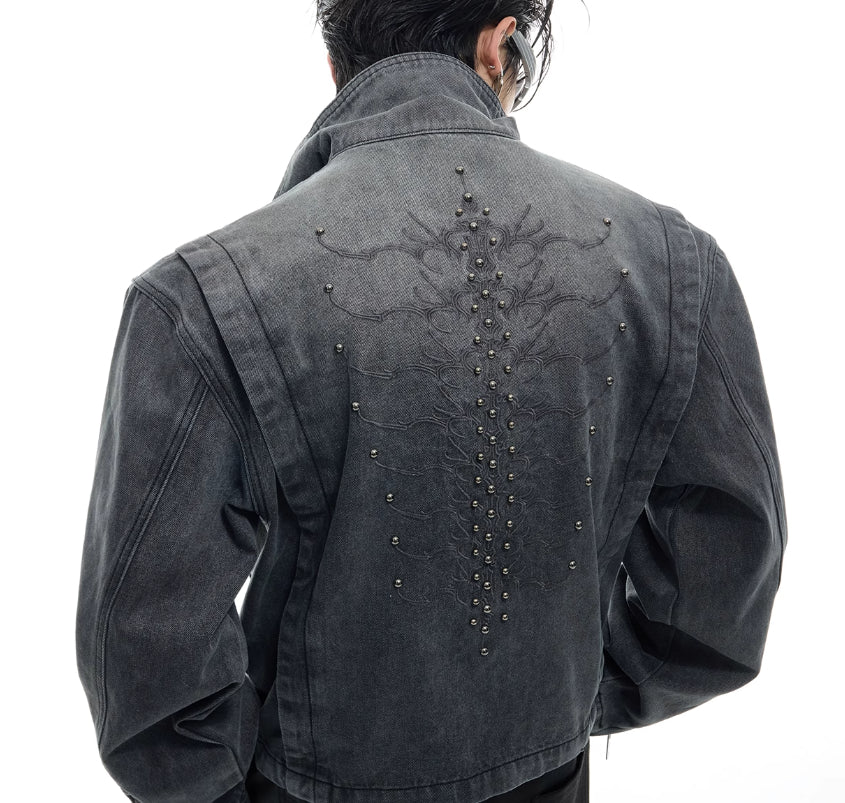 Heavy Retro Washed Rivet Backbone Denim Coat