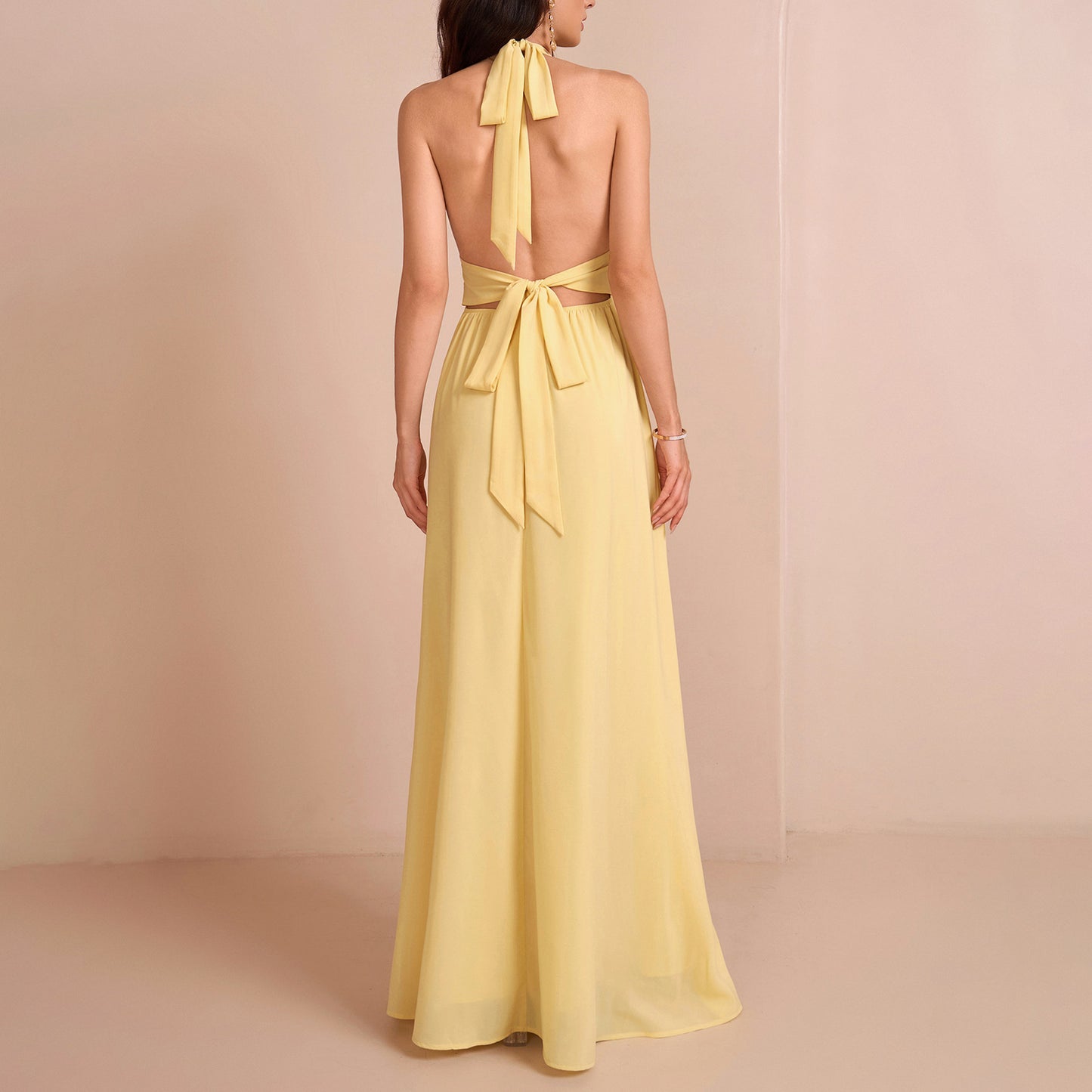 Sexy Chic Deep V-Neck Backless Slit Evening Gown Long Dress