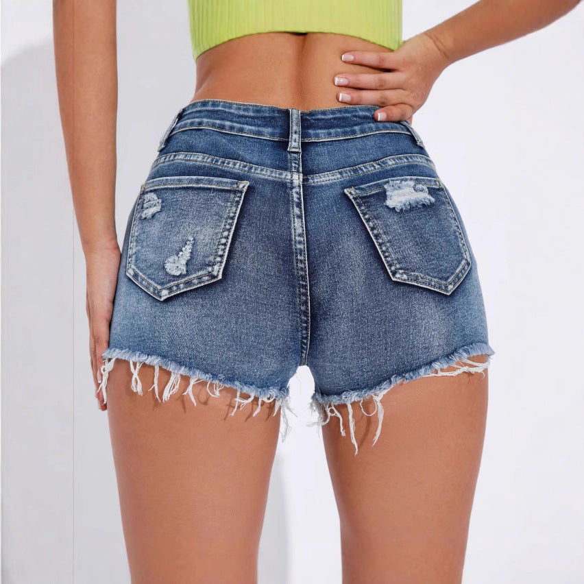 Denim Shorts Light-colored Jeans Raw-edge High-rise