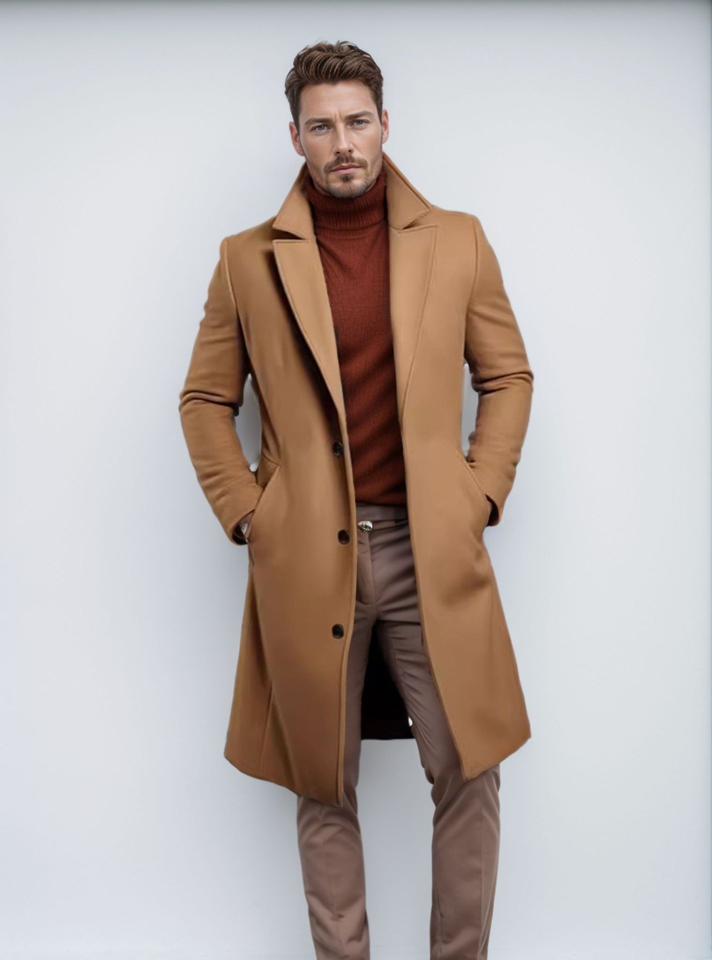Men's Mid-length Solid Color Autumn And Winter Wool Warm Coat