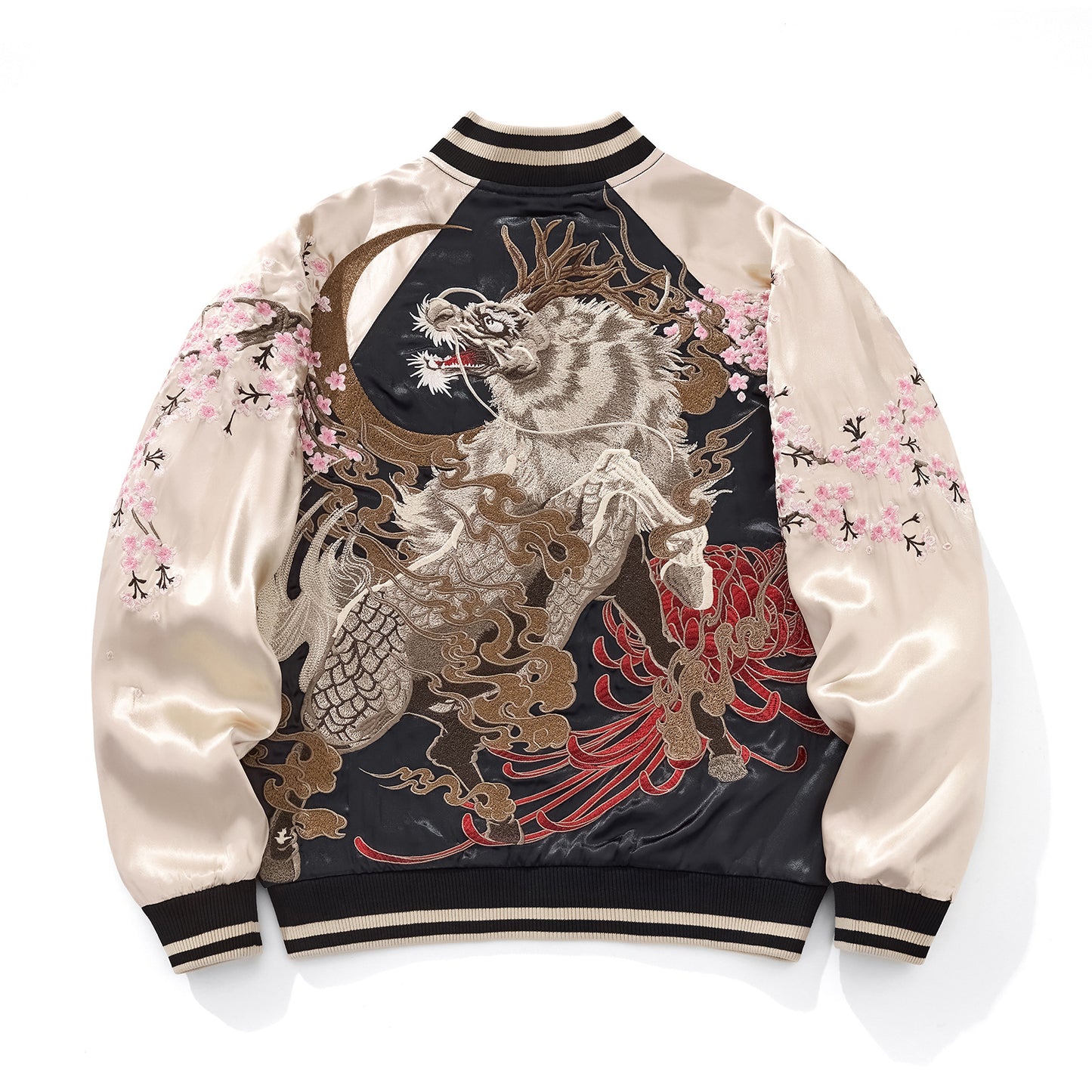 Heavy Duty National Style Kylin Beast Embroidered Baseball Jacket