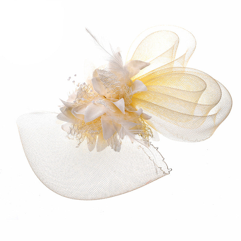 Bridal Feather Mesh Head Flower