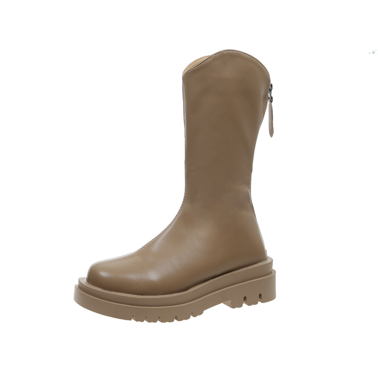 Simple Thick-soled Mid-tube Leather Women's Boots