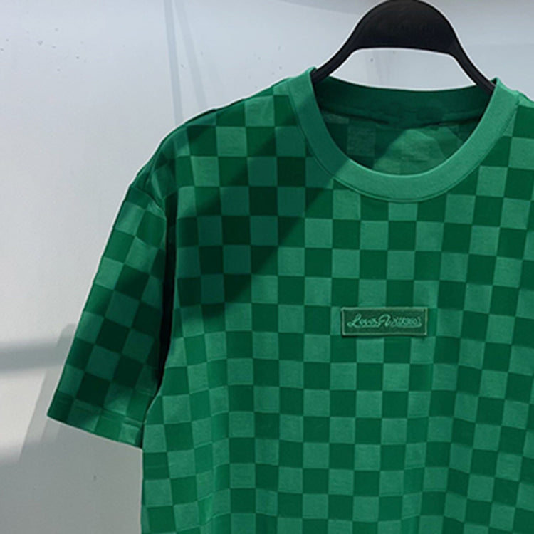 Grøn Crew Neck Plaid Print Net Rød Casual T-shirt