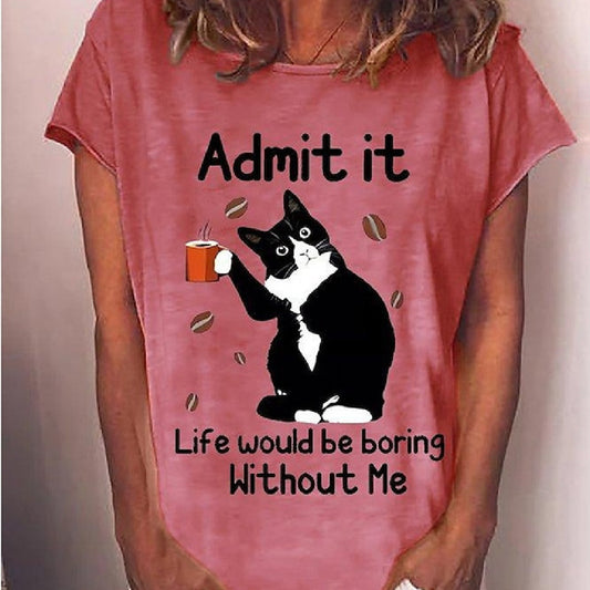 Kvinders sorte kat digitalt printet kortærmet T-shirt