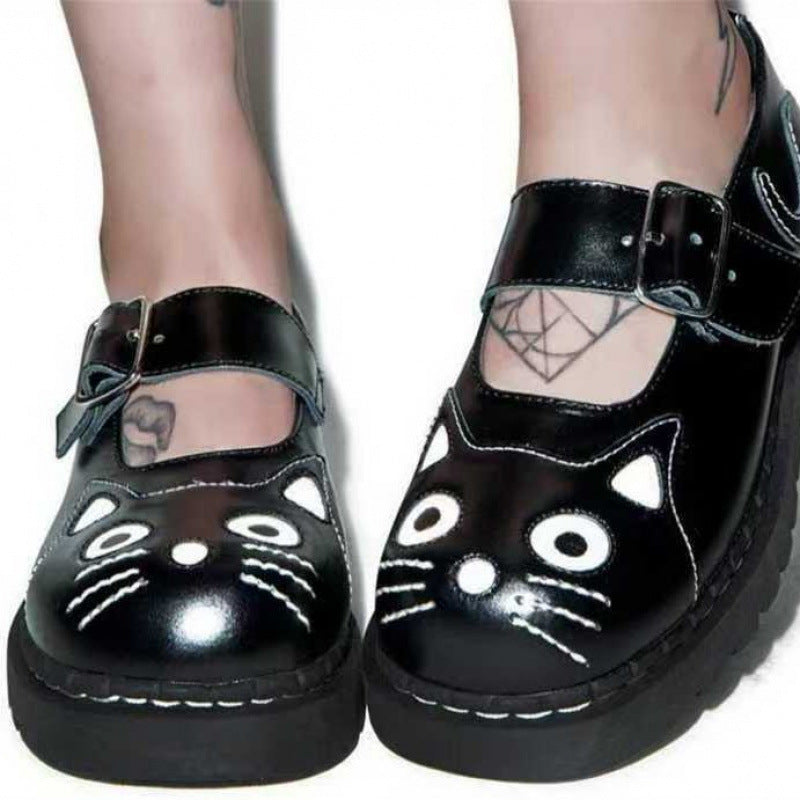 New Autumn Womens Cat-themed Shoes With Thick Soles