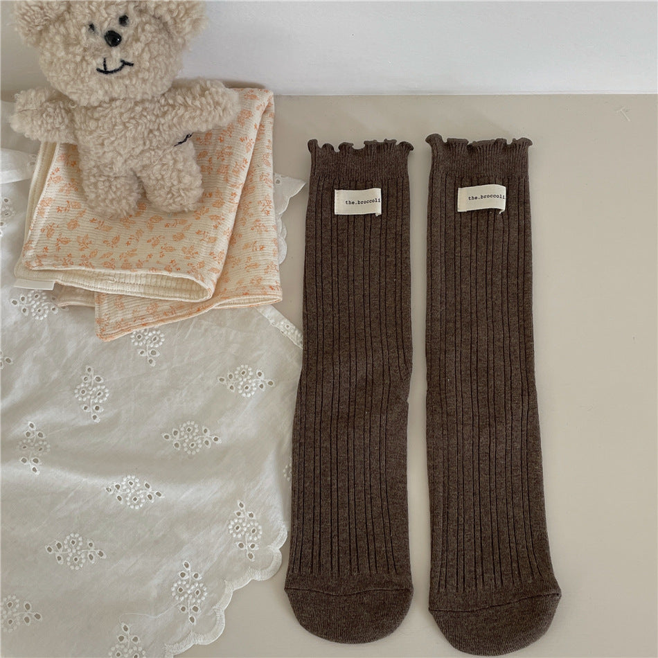 New Autumn And Winter Sweet Ruffled Socks For Girls Solidcolor Mid-calf Length