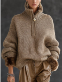 Women's High-neck Half Zip Sweater
