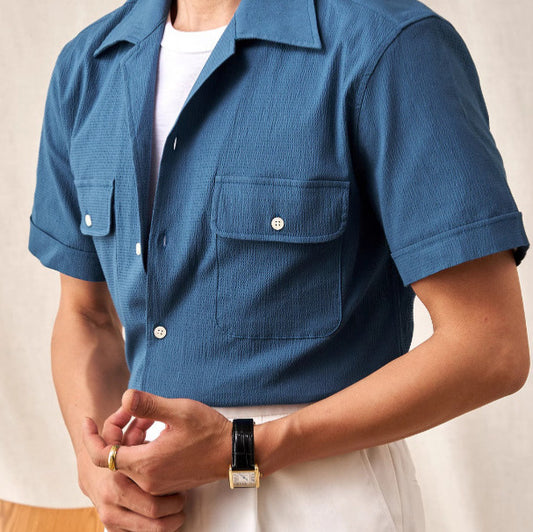 Cuban Collar Shirt Men's Short Sleeve Summer Thin