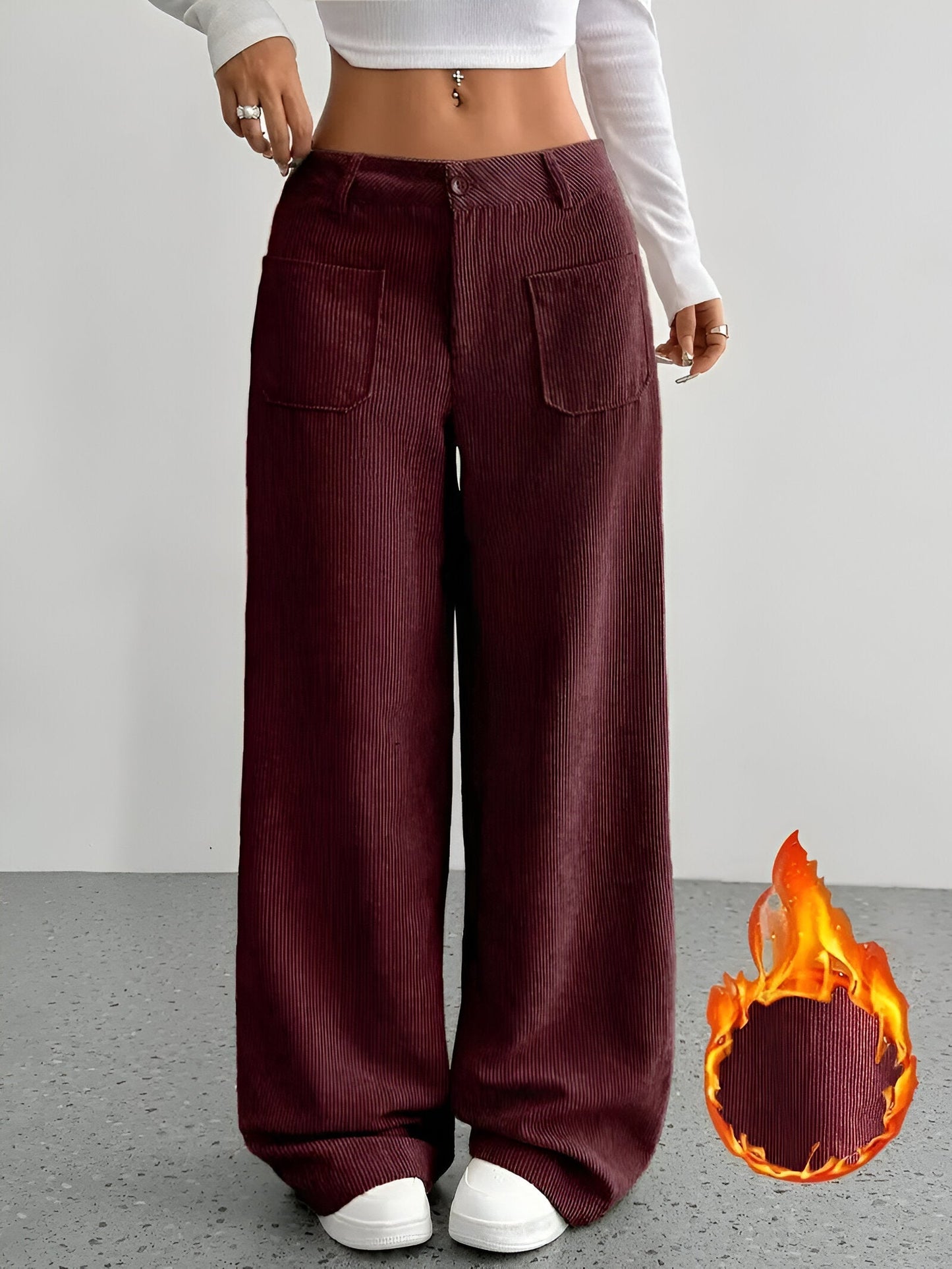 Loose Solid Color Pocket Mop Wide Leg Pants