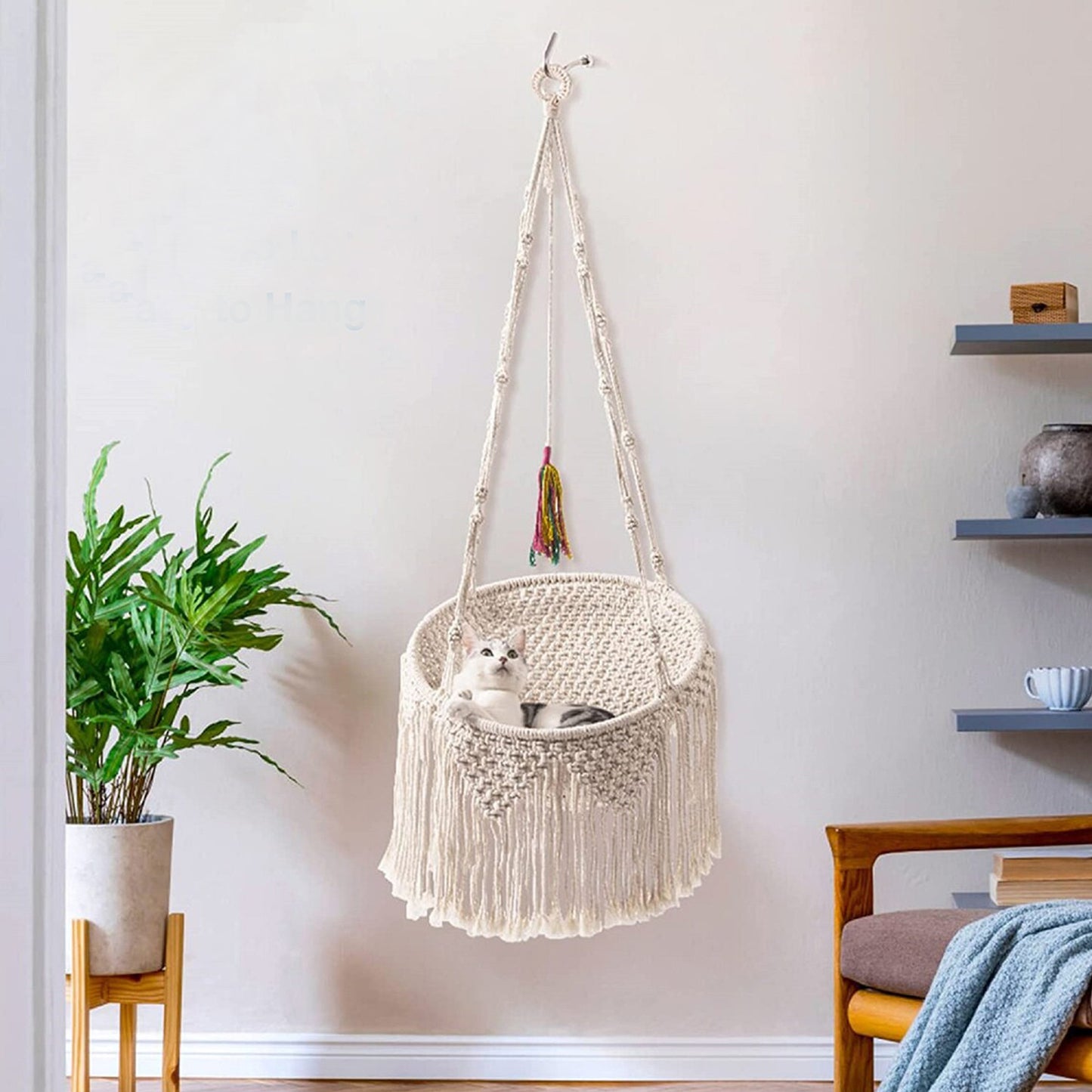 Nordisk Boheme Vævet Tapestry Netlomme Kattehule