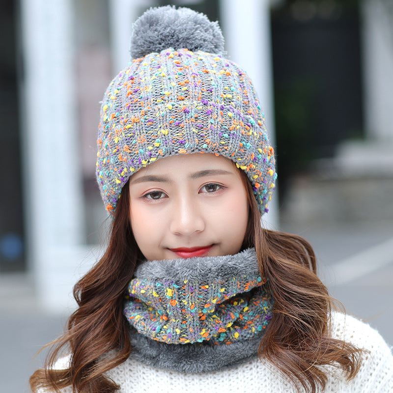 Ladies Winter Sweet And Cute Scarf Suit Knitted Hat
