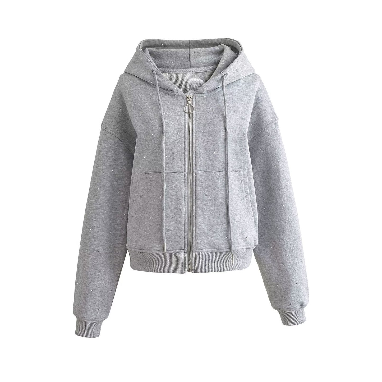 Sommer Ny Europæisk Og Amerikansk Stil Stjernefunklende Rhinestone Hættetrøje Med Snørefrakke Dame Sweater
