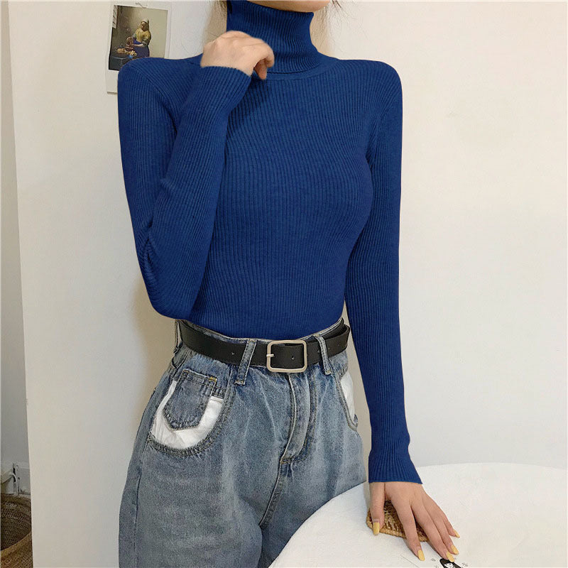Slim-fit Solid-color Pullover Form-fitting Turtleneck Sweater