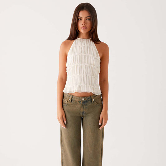 Solid Color Neck Lace Sexy Backless Spaghetti Straps Top