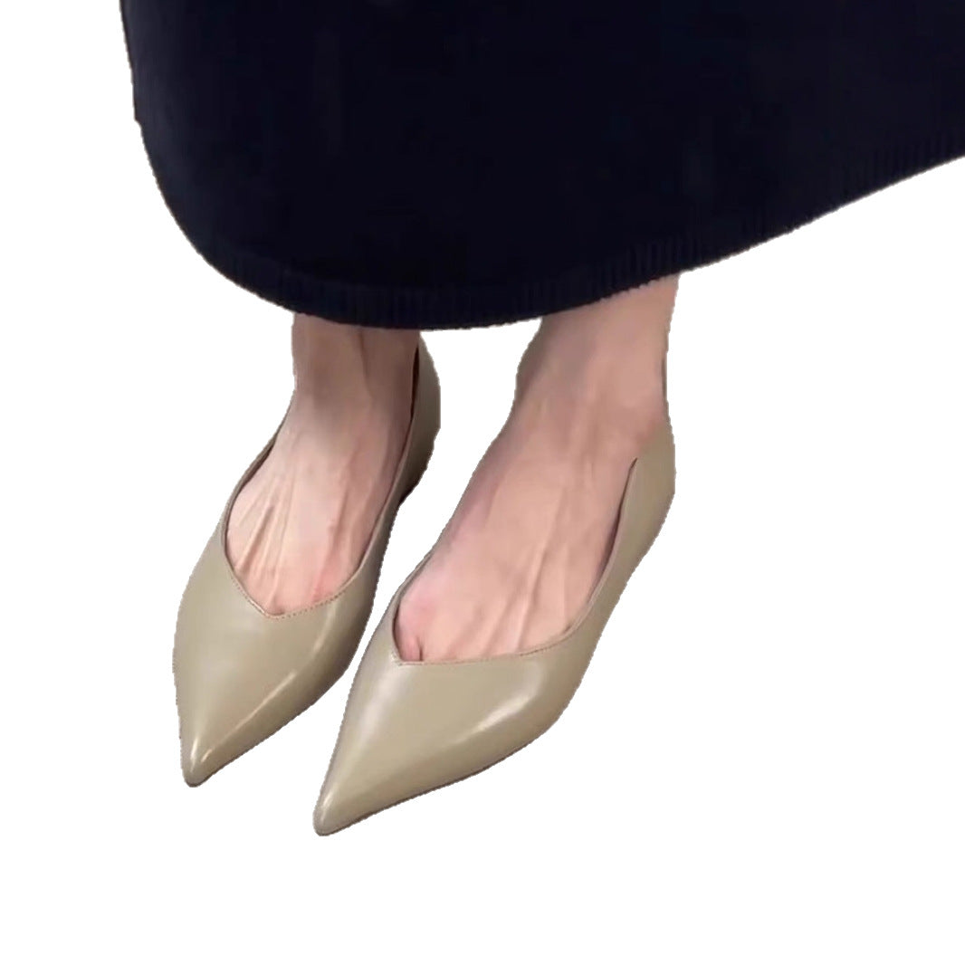 French Minimalist Pointed Toe Height Increasing Insole Flat Bottom Pumps