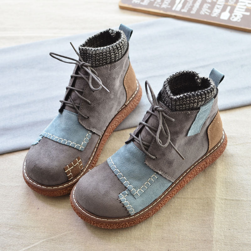 Color-block Round-toe Thick-soled Big-toe Cotton Shoes With Fleece