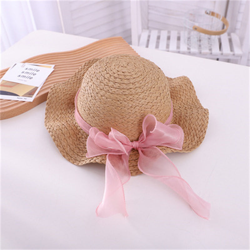 Children's Large Bow Sunshade Straw Hat