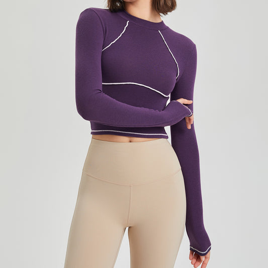 Autumn And Winter Fitness Suit Women's Long Sleeve Muss Tight Training Sports Top Women's Contrast Running Yoga Suit