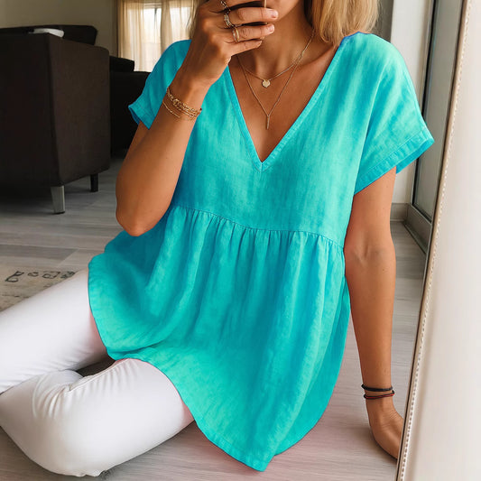 Women's Casual Loose-Fit Fashion Cotton-Linen Short-Sleeve Top
