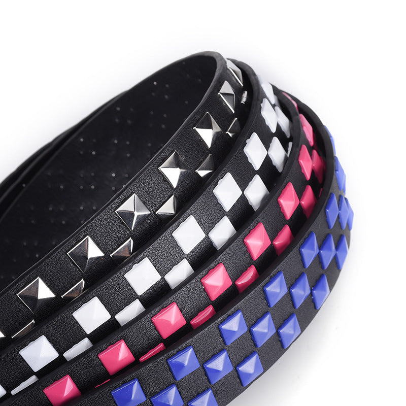 Women's European And American Square Bead Pyramid Punk Wide Belt