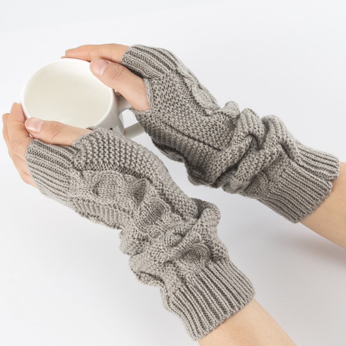 Men's And Women's Thick 8-line Hemp Pattern Fingerless Half-finger Wool Gloves