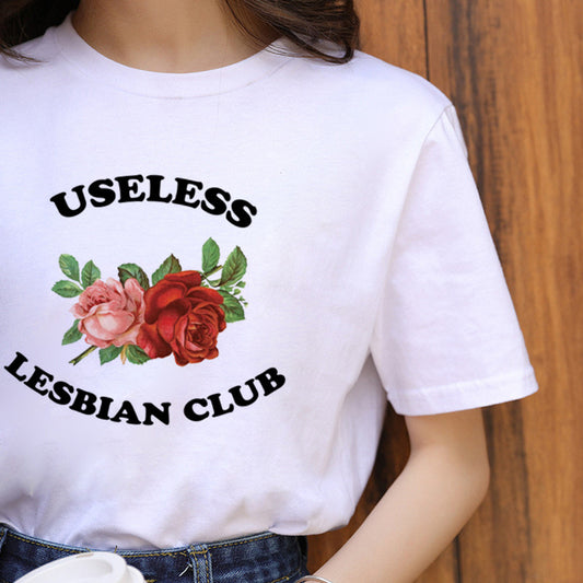 Letter Print Casual Short Sleeve Ladies T-Shirt