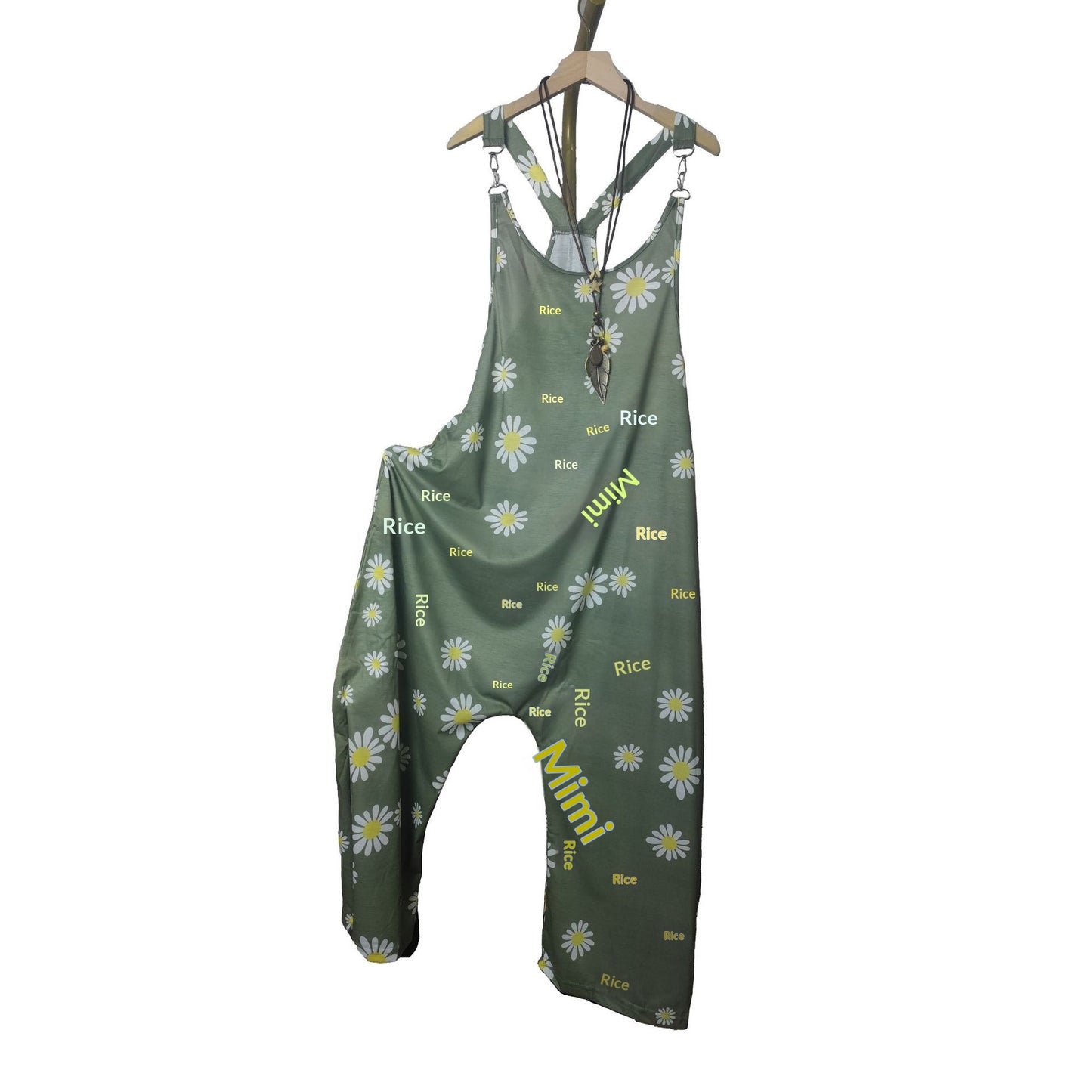 Womens Floral-Print Loose Casual Suspender Jumpsuit With Buckles