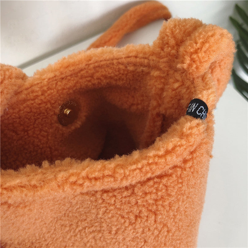 Solid Color Faux Lamb Wool One-shoulder Underarm Bag