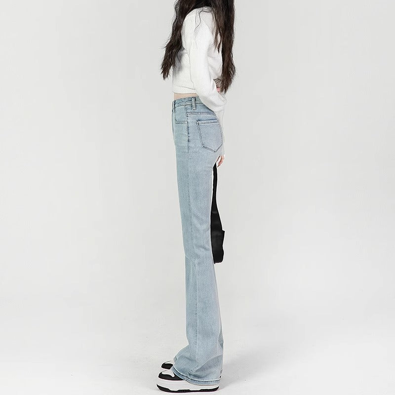 Light Blue Slightly Flared High Waist Slimming Mopping Jeans