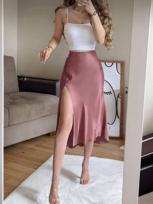 Satin And Velvet Multi-button Womens Skirt