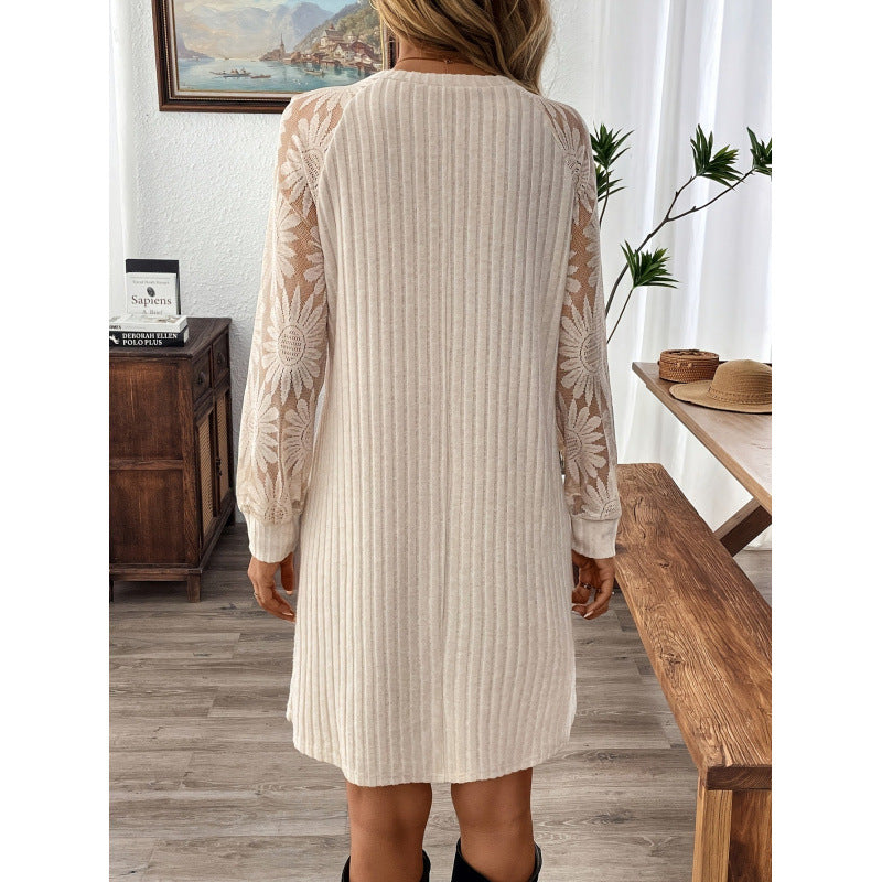 Womens Casual Jacquard Patchwork Short Mini Dress