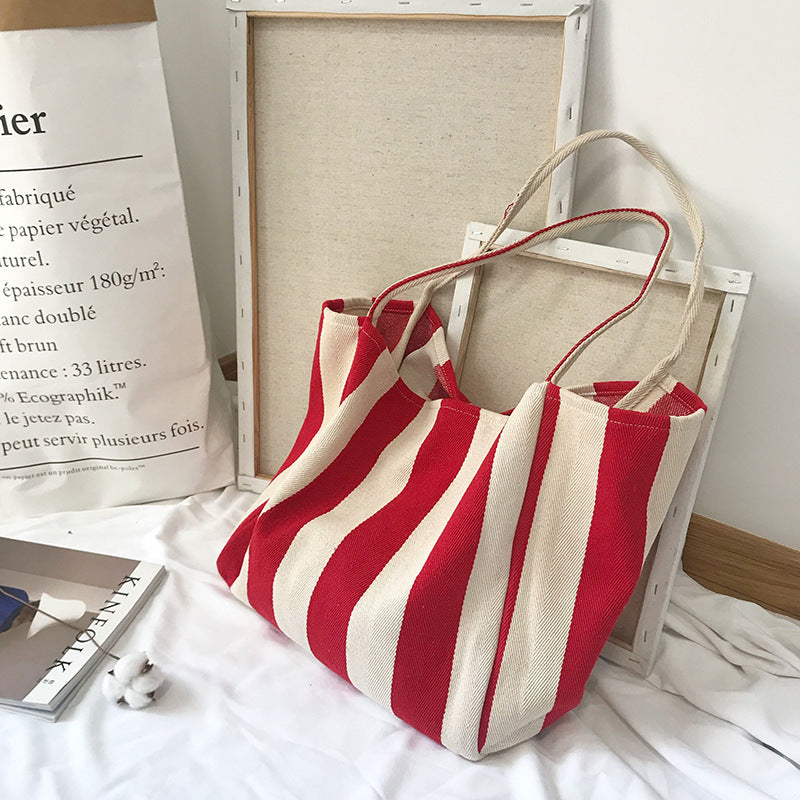 Retro Canvas Large Capacity Women's Fashion Stripe Shoulder Bag