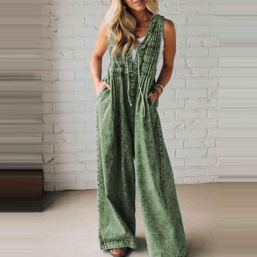 Womens Fashion Casual Loose Wide-leg Long Jumpsuit