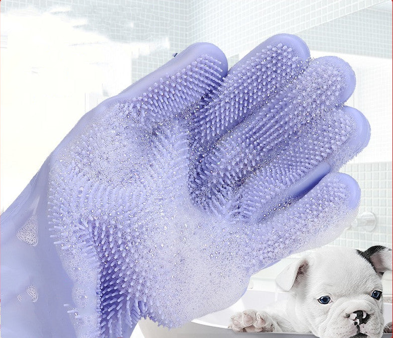 Pet Bathing Gloves Artifact To Remove Floating Hair And Anti-scratch Silicone With Brush