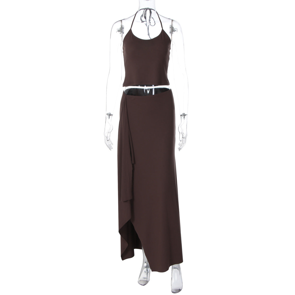 Neck-hanging Camisole And Irregular Solid-color Maxi Dress Two-piece Set For Women